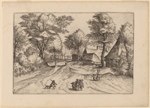 Byväg med gård och skjul av Johannes and Lucas van Doetechum after Master of the Small Landscapes