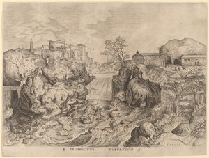 Prospectus Tyburtinus (Utsikt över Tibern) av Johannes and Lucas van Doetechum after Pieter Bruegel the Elder