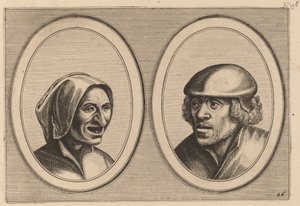 "Woman Verneem-al" och "Hans de Pluym-strijcker" av Johannes and Lucas van Doetechum after Pieter Bruegel the Elder