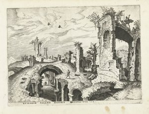 Utsikt över ruinerna på Palatine Hill Romerska ruiner, 1561 (serietitel)