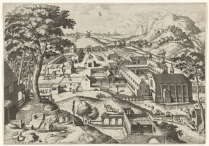 Landskap med Saint Jerome hieronimus in deserto (titel på objekt) Landskap med kristna berättelser (serietitel) av Johannes of Lucas van Doetechum