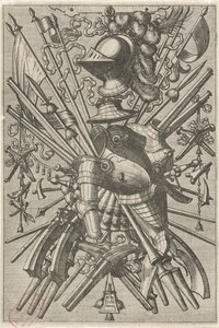 Ytdekoration, bestående av en vapentrofé Ytdekorationer och friser med troféer (serietitel) av Johannes of Lucas van Doetechum
