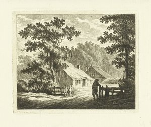 Landskap med gård och gård med staket