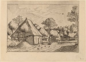 En gård med en dragbrunn av Johannes van Doetechum, the Elder and Lucas