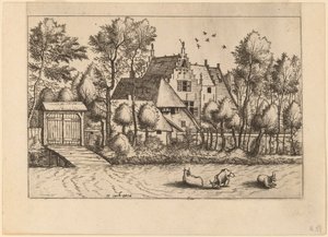 Hus på landet med dike av Johannes van Doetechum, the Elder and Lucas