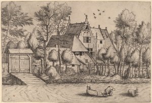 Hus på landet med dike av Johannes van Doetechum, the Elder and Lucas