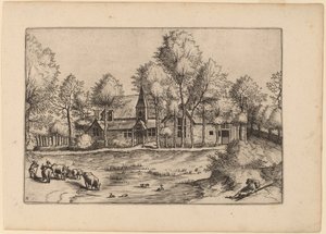 Landsby med kyrka av Johannes van Doetechum, the Elder and Lucas