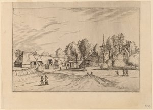 Landsby med kyrktorn av Johannes van Doetechum, the Elder and Lucas
