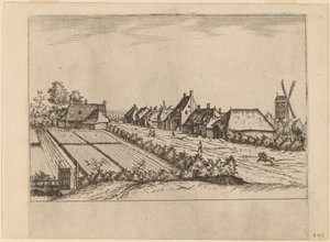 Åkrar och en byväg med postkvarn av Johannes van Doetechum, the Elder and Lucas