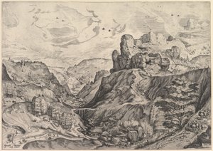 Alpinlandskap med en djup dal från The Large Landscapes, ca. 1555-56.