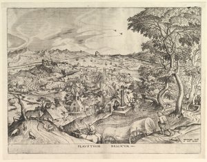 Den belgiska vagnen Plaustrum Belgicum från The Large Landscapes, ca. 1555-56.