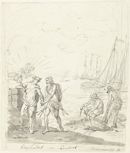 Handel och sjöfart, dekoration på Nieuwmarkt, 1795 Handel och frakt (titel på objekt) av Johannes van Dregt (rejected attribution)