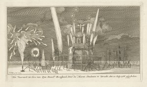 Fyrverkerier vid en paviljong The Fireworks in Honor of Zyn Doorl.e Highness (titel på objekt) av Johannes van Hiltrop