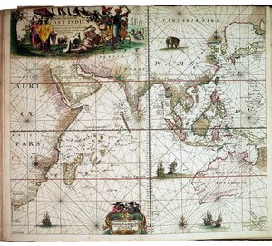 Ett sjökort inbundet i Van Keulens "Great and Newly Enlarged Sea Atlas