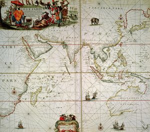 Karta över Afrika, Indien, Indiska oceanen och Ostindien