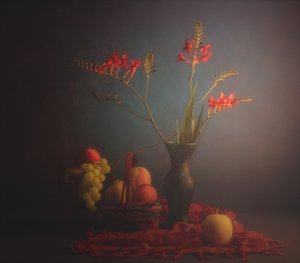 Klassiska blommor och frukt
