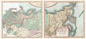 Karta över det ryska imperiet uppdelat i dess regeringar par Cary, John (ca 1754-1835). Etsning, akvarell av John (after) Cary