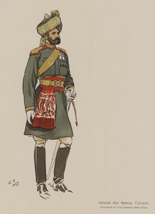 Officer 8:e bengaliska kavalleriet (färg litho)