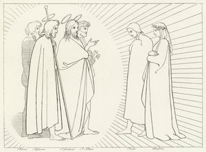 Konferens med St John, Paradise, Canto 26 (gravyr) av John (after) Flaxman