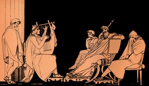 Odysseus gråter över Demodocus sång, Homeros Odysséen, efter Flaxman (tryck)