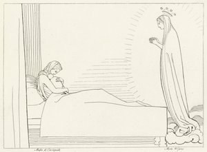 Cacciaguidas födelse, Paradise, Canto 15 (gravyr) av John (after) Flaxman