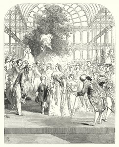 Drottning Victoria och hennes barn besöker den stora utställningen 1851, Crystal Palace, Hyde Park, London (gravyr) av John (after) Gilbert