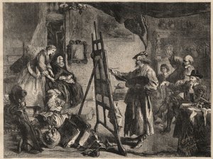 THE STUDIO OF REMBRANDT - gravyr efter målning av J. Gilbert - l