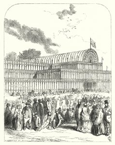 Crystal Palace i Hyde Park, London, plats för den stora utställningen 1851, designad av Joseph Paxton och Charles Fox (gravyr)