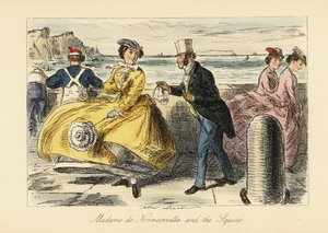 Engelsk herre och dam träffas på Ramsgate-promenaden av John (after) Leech