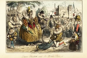 Sir Walter Raleigh lägger sin cape över en pöl för drottning Elizabeth I i Greenwich