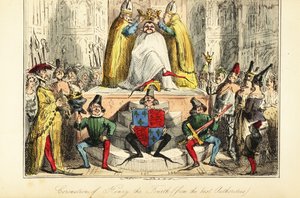 Kröningen av kung Henrik IV av England med en enorm krona av John (after) Leech