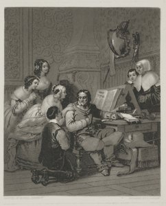 The Family of Cromwell interceding for The Life of Charles I, tryck gjord av Alfred Johannot (mezzotint) av John (after) Sartain