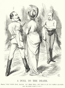 Punch-tecknad film: A Duel to the Death - det fransk-preussiska kriget (gravyr) av John (after) Tenniel