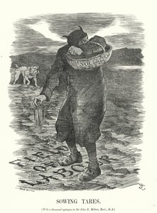 Punch cartoon: Sowing Tares - rädslan för spridningen av socialism bland brittiska arbetare (gravyr) av John (after) Tenniel