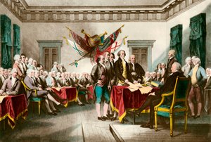 Underskrift av USA:s självständighetsförklaring 1776 Gravyr efter målningen av John Trumbull (1756-1843) 1783 Privat samling