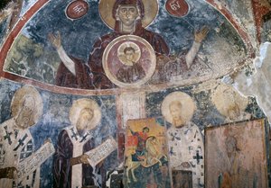 Fresker i den bysantinska kyrkan Agios Georgios, Vathi, Kreta, Grekland (foto)