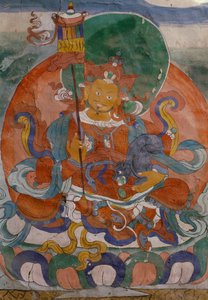 Väggmålning från Lamaist Monastery of Hemis, Ladakh, Indien