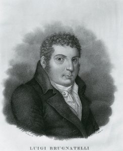 Porträtt av Luigi Valentino Brugnatelli (1761-1818), italiensk kemist och uppfinnare av galvanisering, etsning av Luigi Rados (1773-1840) efter teckning av Roberto Focosi (1806-1862)