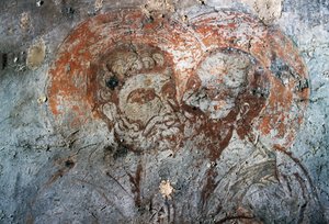 Saints Peter och Paul, fresk i kyrkan Agios Antonios, Avdou, Kreta, Grekland