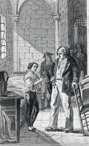 Dauphinen Louis Charles och hans vårdare Antoine Simon i tempelfängelset, gravyr av Philippoteaux och Girardet, Franska revolutionen, Frankrike av Walter Charles Mills