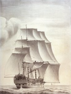 Porträtt av det engelska fartyget "Worcester" 60 kanoner av John (attr.to) Hood