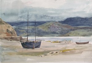 Kullig kustscen med båtar, 1800-tal av John Absolon