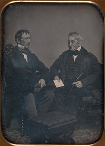 Två äldre män samtalar, ca. 1850.