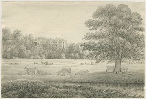 Hagley Hall: ritning med penna och tvätt, 4 maj 1814 av John Allport