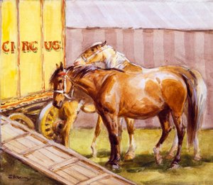 Cirkushästar (akvarell) av John Atkinson
