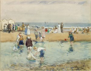 On the Beach, Whitley Bay (akvarell och kroppsfärg på papper)