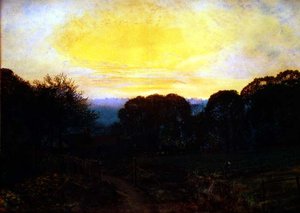 En trädgårdsmästare gräver en kållapp vid solnedgången av John Atkinson Grimshaw