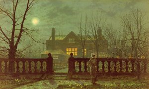 En dam i en trädgård vid månsken, 1882 av John Atkinson Grimshaw