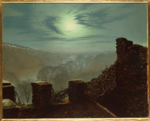 J.A.Grimshaw, Fullmåne bakom cirrusmoln från Roundhay P. av John Atkinson Grimshaw