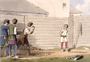 Babki, tallrik 13 från volym I av "Ryssarnas seder, seder och nöjen", etsat av konstnären, pub. 1803 (akvatint) av John Augustus Atkinson